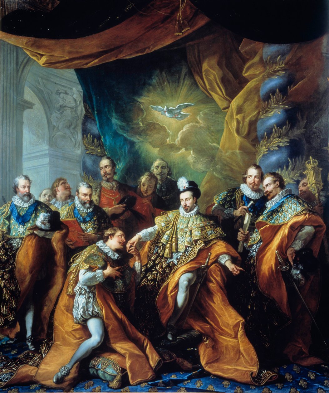 Henry III:n Pyhän Hengen ritarikunnan (Pyhän Hengen ritarikunnan) instituutio Louis Michel van Loon (1707-1771) maalaus. 1700-luvulla. Paris, Musee de la Legion d