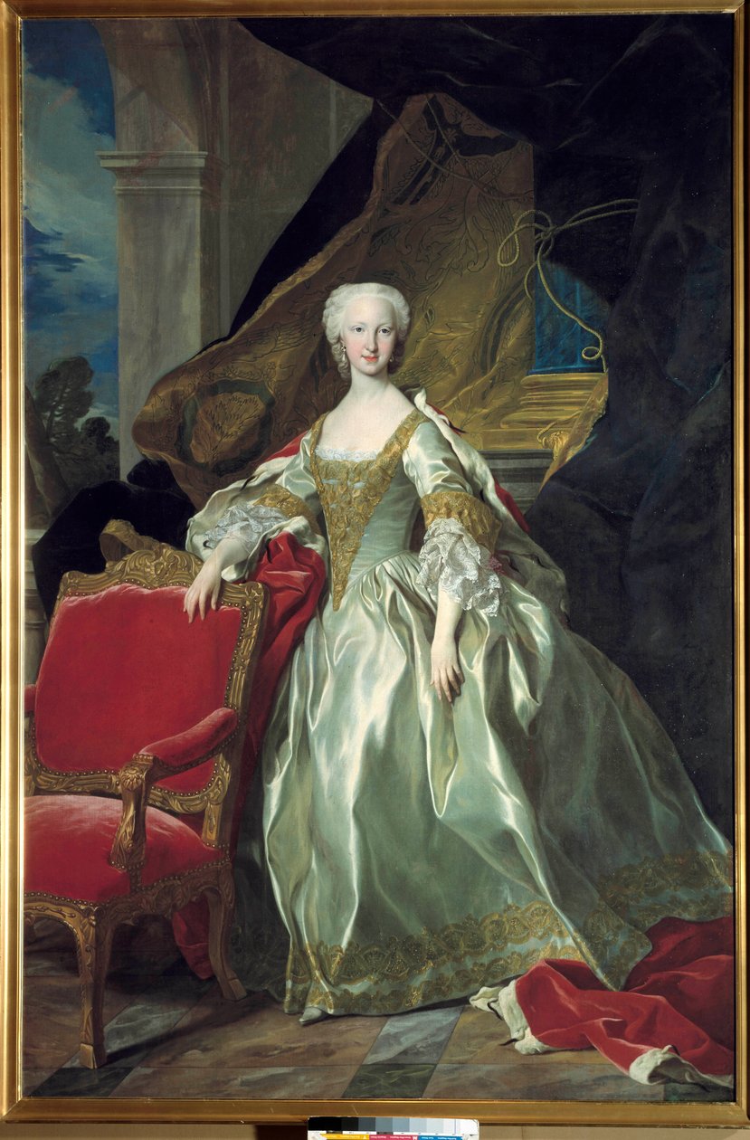 Täyspitkä muotokuva Marie Therese (Marie-Therese) Raphaellesta, Espanjan Infanta, Ranskan Dauphine (1726 - 1746). Louis Michel Van Loon (1707 - 1771) maalaus tekijältä Louis Michel van Loo