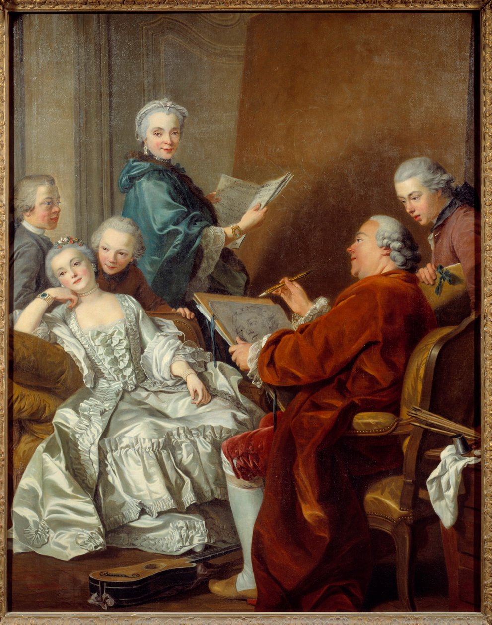 Taidemaalari Carle van Loo ja hänen perheensä Louis Michel van Loon (1707-1771) maalaus 1700-luvun su. 2x1,56 m Versailles, musee du chateau tekijältä Louis Michel van Loo