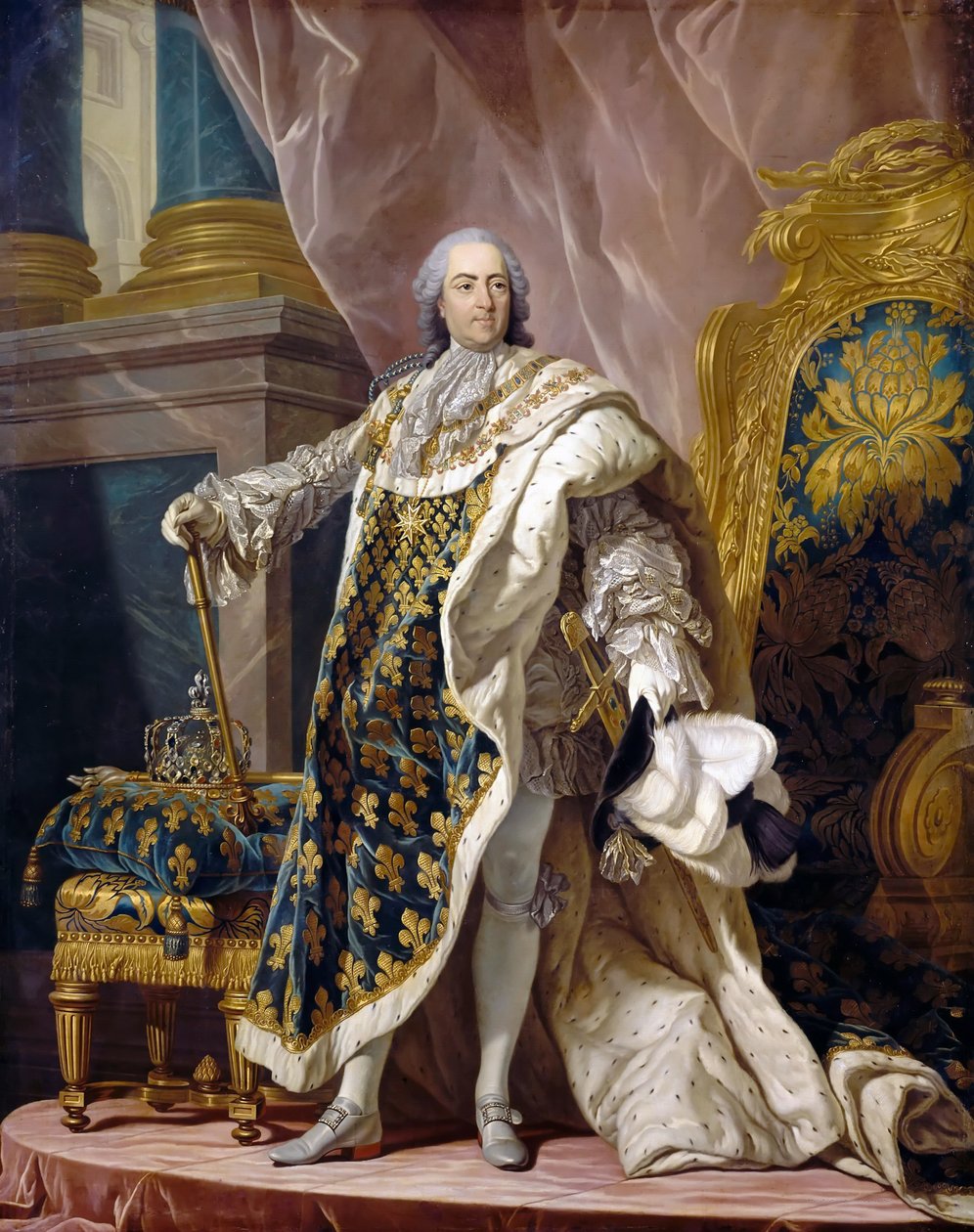 Ludvig XV:n muotokuva hänen kuninkaallisasussaan tekijältä Louis Michel van Loo