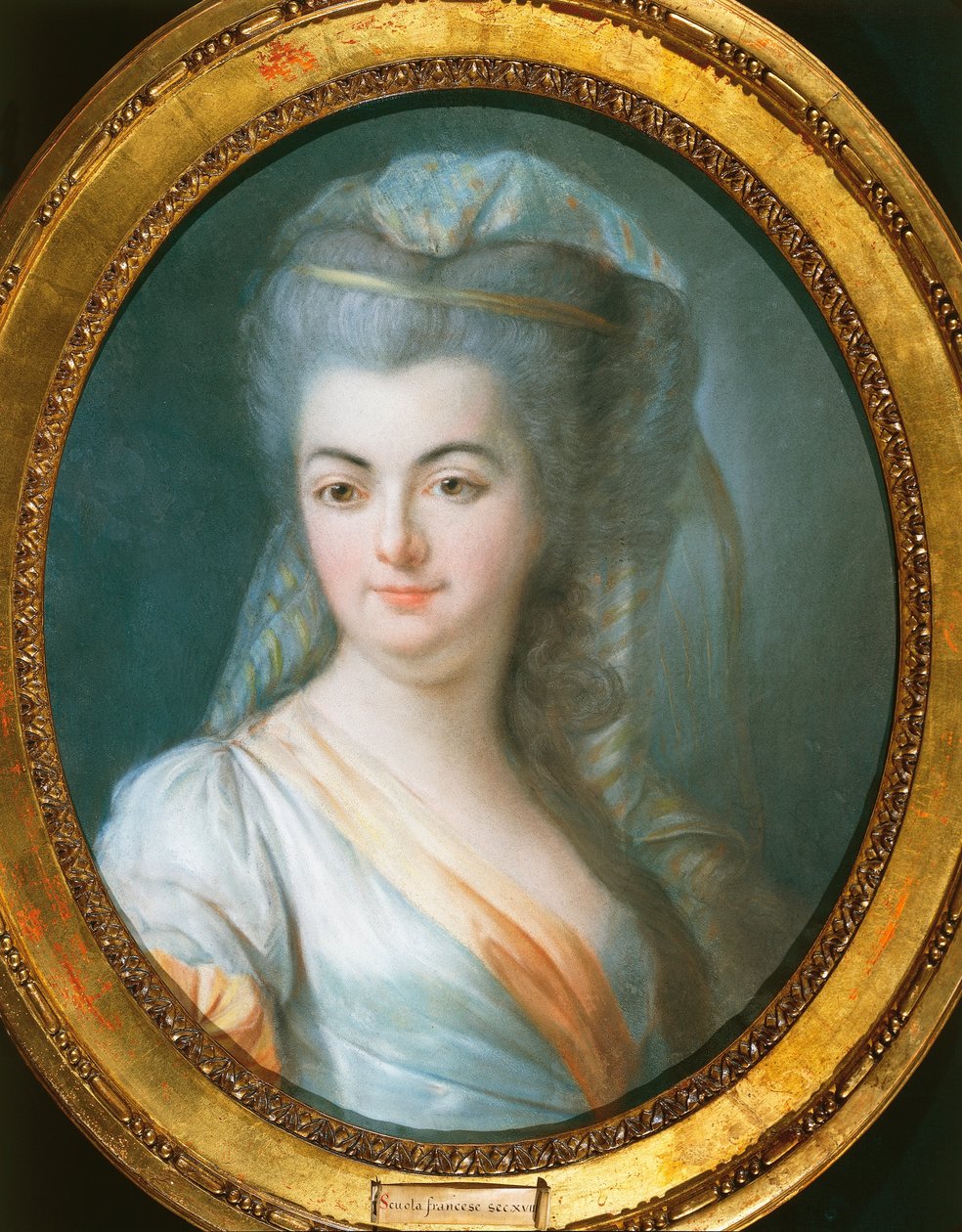 Louis Michel van Loon (1707-1771) muotokuva verhotusta naisesta, pastelli pergamentille tekijältä Louis Michel van Loo