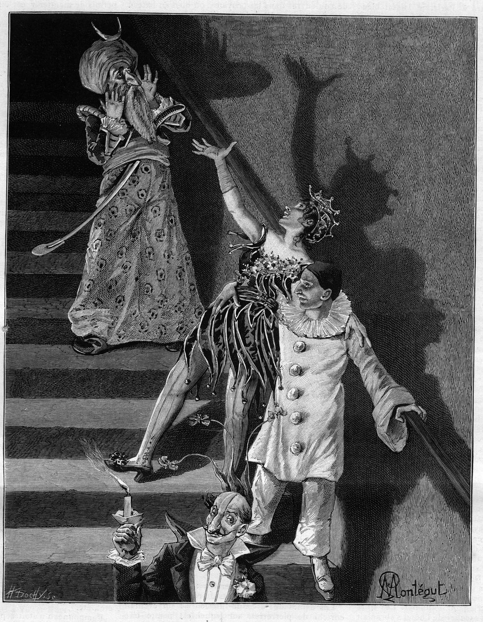 Tanssinaamioiden iltana hotellin kapea portaikko tärisi joka kerta kiihkeiden deringoladien tai hullunlakan kellojen alla. Alphonse Daudetin (1840-1897) omaelämäkerrallisessa kokoelmassa "" Trento ans de Paris". Kaiverrus ma jälkeen tekijältä Louis Montegut