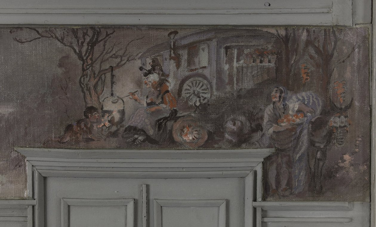 Le repas des comédiens - Jean Coquelinin ruokasalin malli, Villa Longchamp, Neuilly, noin 1900 (öljy) (kuva) tekijältä Louis Morin