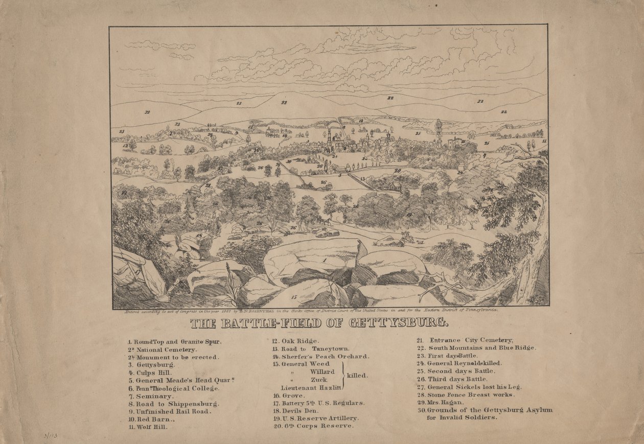 Gettysburgin taistelukenttä, noin 1867 tekijältä Louis N. Rosenthal
