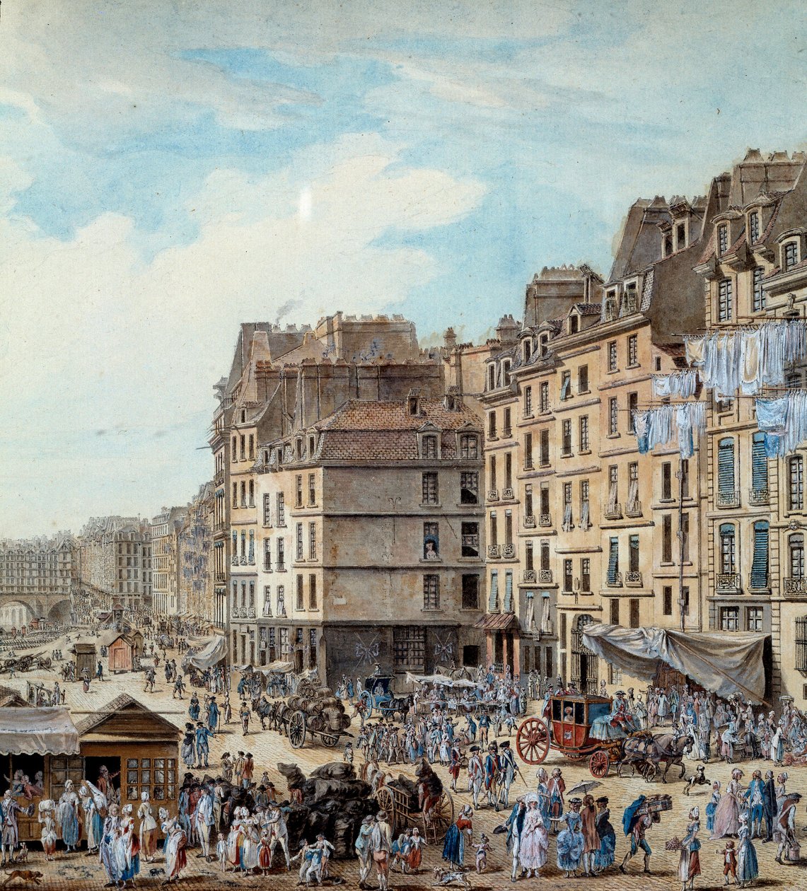 Merielämää Pariisin sataman telakoilla vuonna 1782 Peniches ja kaupallinen toiminta Seinen varrella. Yksityiskohta. Piirustus Louis de Lespinasse (1734-1808) 1782 Paris, Musee Carnavalet tekijältä Louis Nicolas de Lespinasse