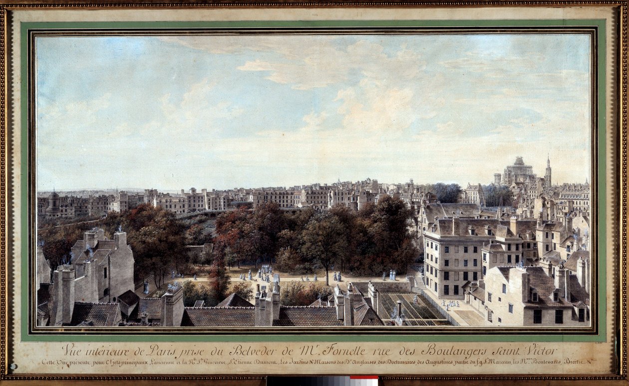 Näkymä Pariisista otettu Monsieur Fournellen belvedere, rue des Boulangers saint Victor Piirustus Louis de Lespinassen (1734-1808) 1700-luvun Pariisi. Karnevaalimuseo tekijältä Louis Nicolas de Lespinasse