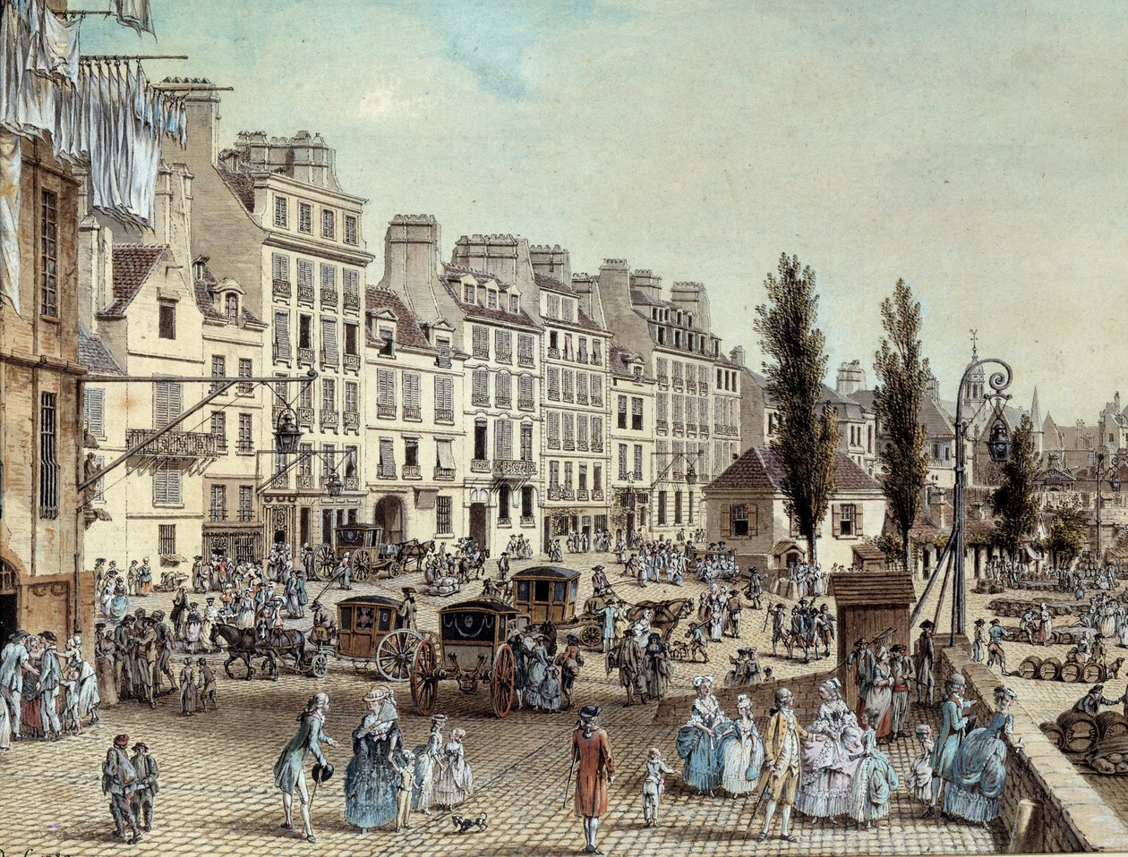 Näkymä Saint Paulin satamaan Pariisissa vuonna 1782 Promenades Seinen rannalla. Piirustus Louis de Lespinasse (1734-1808) 1782 Paris, Musee Carnavalet tekijältä Louis Nicolas de Lespinasse