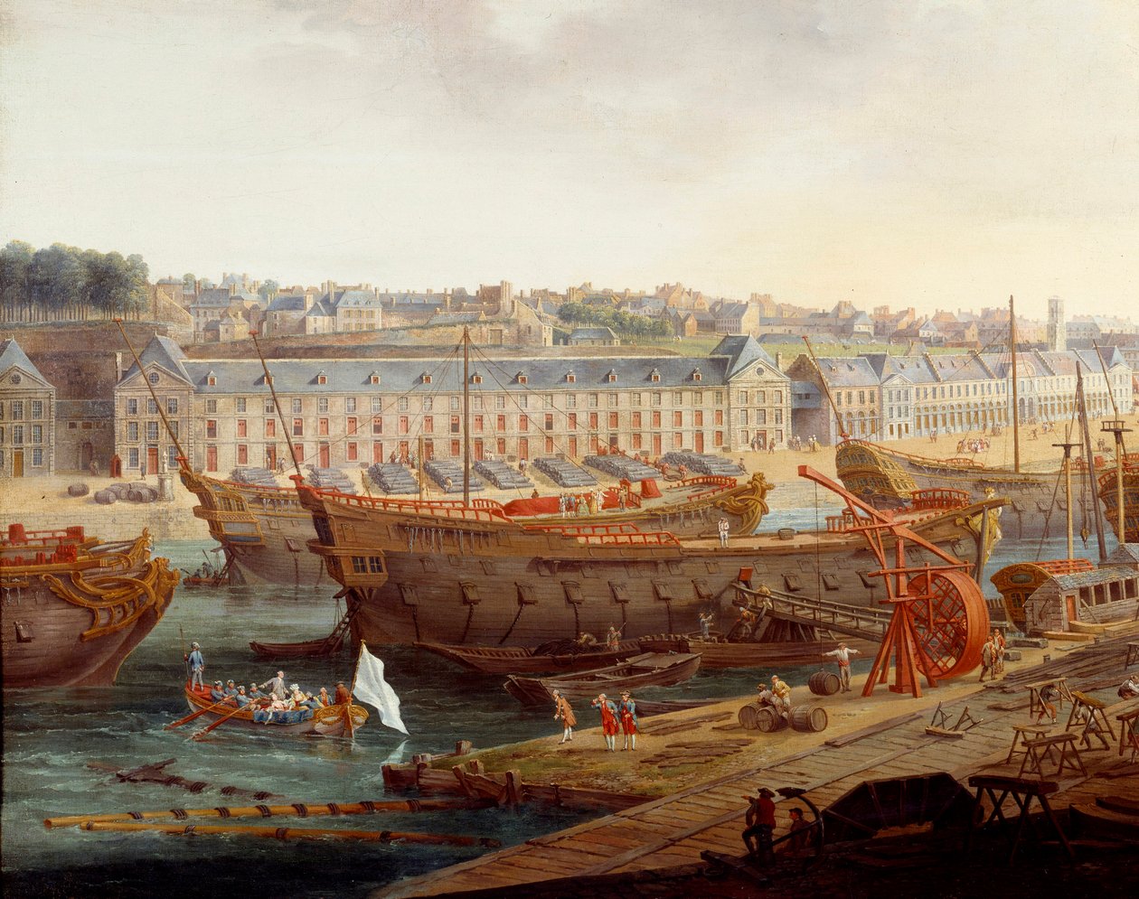 Telakka: "" Brestin satama"" Yksityiskohta. Louis Nicolas van Blarenberghen (1716-1794) maalaus 1774 Brest, Musee des Beaux Arts tekijältä Louis Nicolas van Blarenberghe