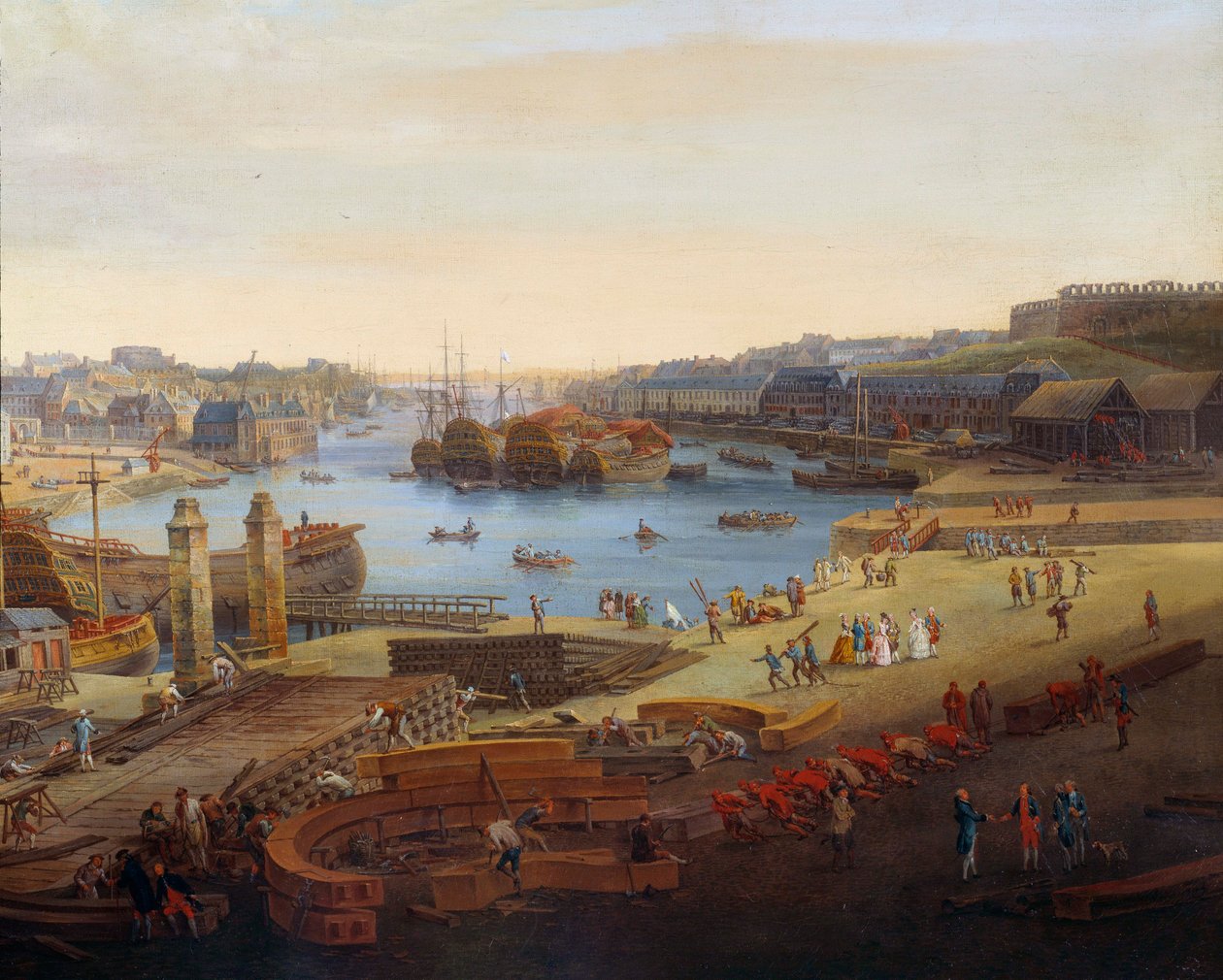 Telakka: "" Brestin satama"" Yksityiskohta. Louis Nicolas van Blarenberghen (1716-1794) maalaus 1774 Brest, Musee des Beaux Arts tekijältä Louis Nicolas van Blarenberghe