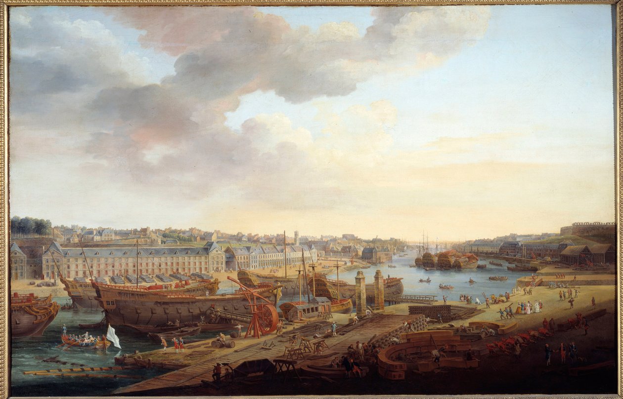Telakka: "" Brestin satama"" Louis Nicolas van Blarenberghen (1716-1794) maalaus 1774 su. 1,25 x 1,93 m Brest, Musee des Beaux Arts tekijältä Louis Nicolas van Blarenberghe