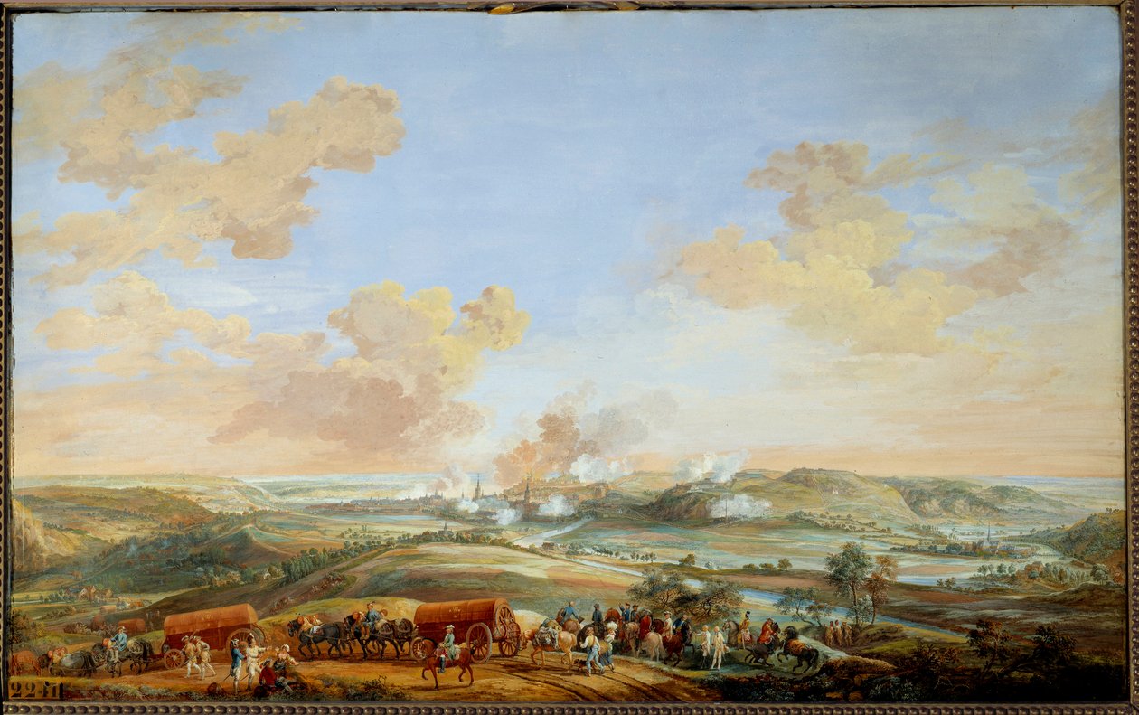 Itävallan perintösota (1741-1748): "" Clermontin kreivin piiritys Namurin linnoille 24. - 30. syyskuuta 1746"" Louis Nicolas Van Blarenberghen (1716-1794) guassi 1782 su. 0,59x0,94 m Versailles, linnan museo tekijältä Louis Nicolas van Blarenberghe