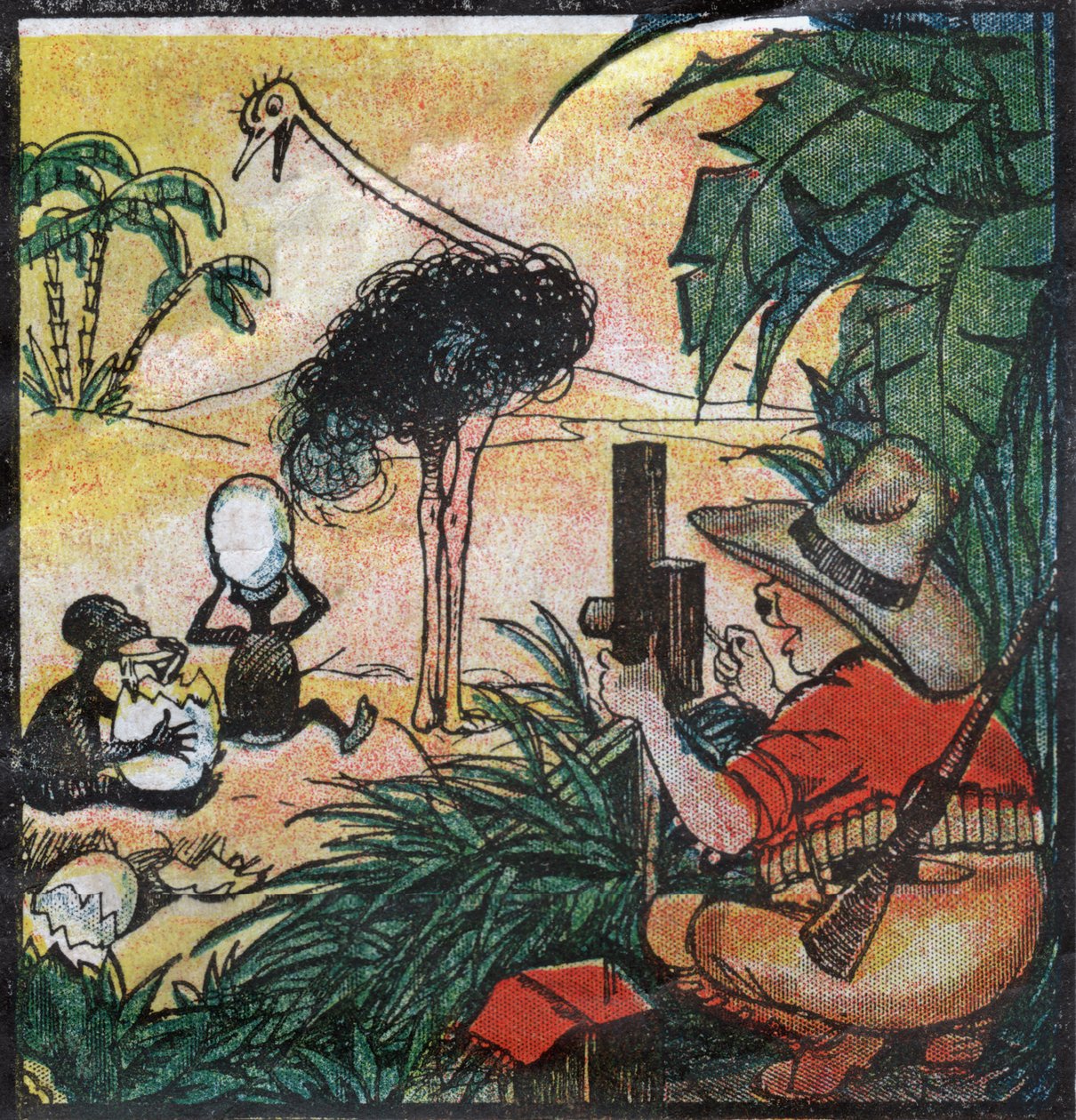 Nestor Fenleroc, eurooppalainen kaksoispiste kuvaa strutsin Afrikassa. 1923 (kaiverrus) tekijältä Louis Peltier