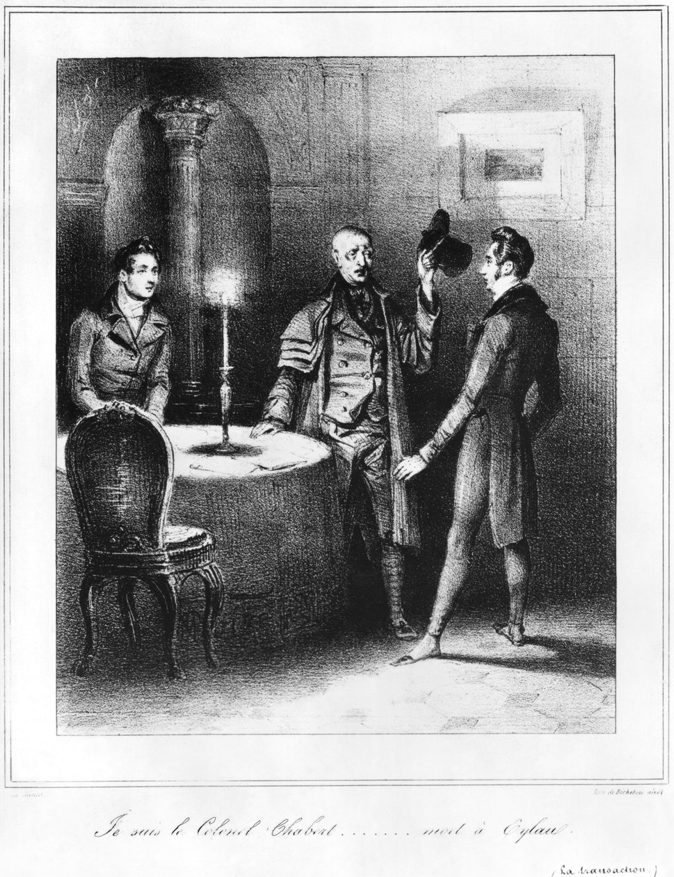 Eversti Chabert, kuvitus Honore de Balzacin (1799-1850) teoksesta "Le Colonel Chabert" 1832 tekijältä Louis Philippe Alphonse Bichebois
