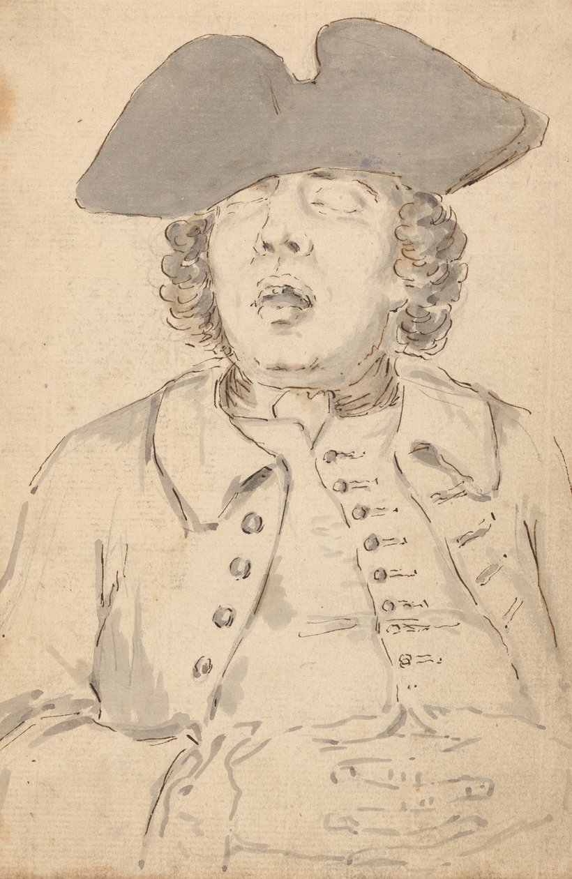 Mies nukkuu suu auki ja kädet ristissä tekijältä Louis Philippe Boitard