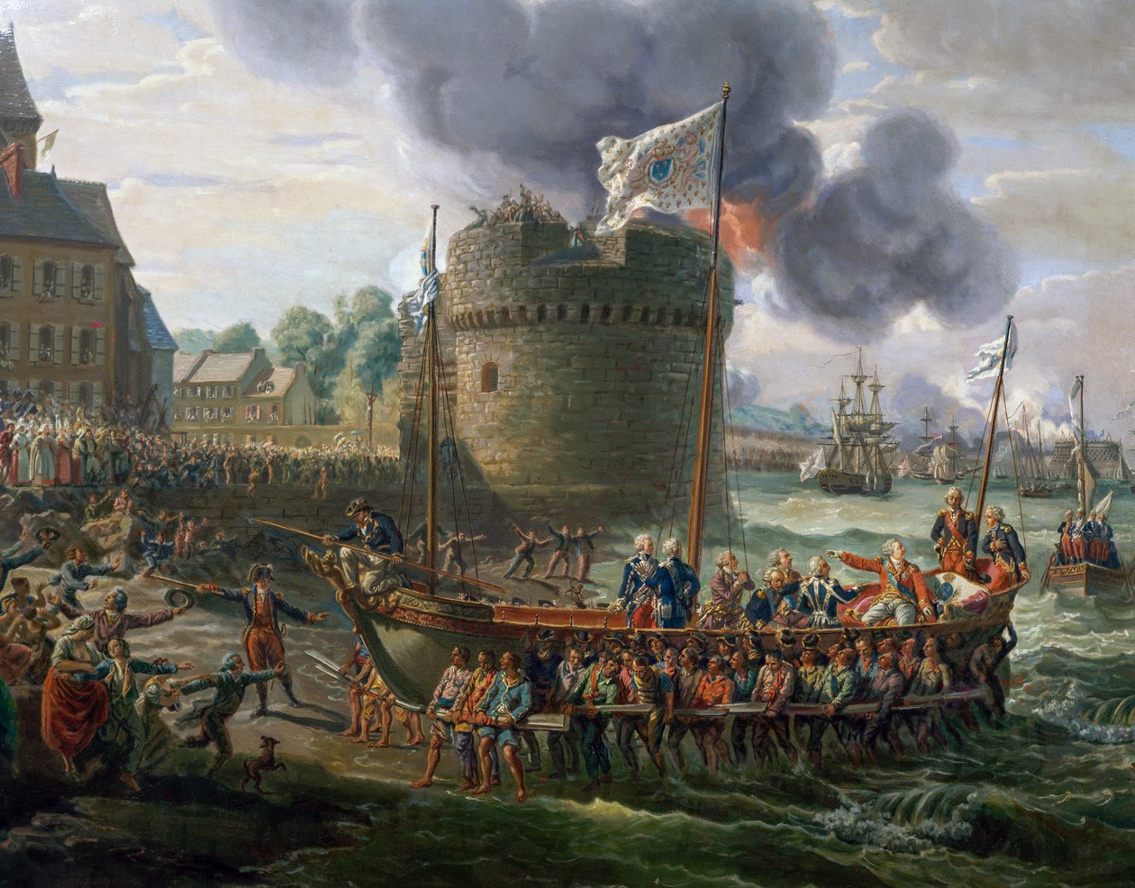 Louis XVI vierailee Cherbourgin satamassa 23. kesäkuuta tekijältä Louis Philippe Crepin