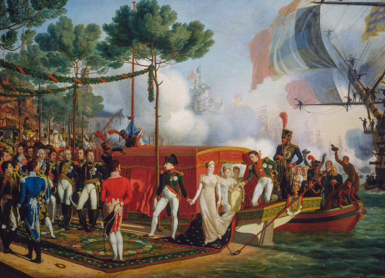 Napoleon Bonaparte ja Marie Louise laskeutuvat Antwerpeniin tekijältä Louis Philippe Crepin