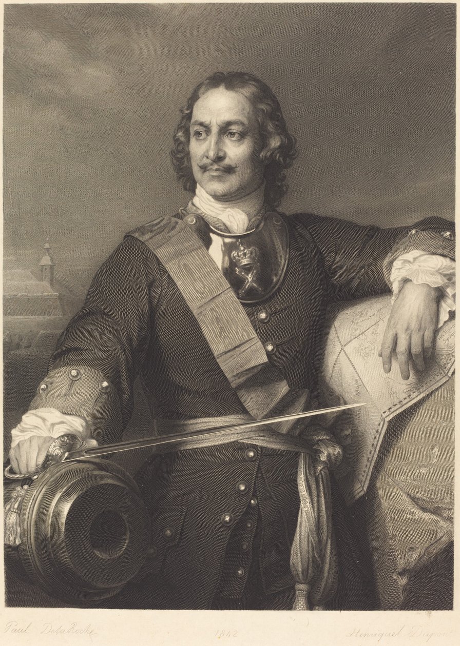 Venäjän Pietari Suuri tekijältä Louis Pierre Henriquel after Paul Delaroche