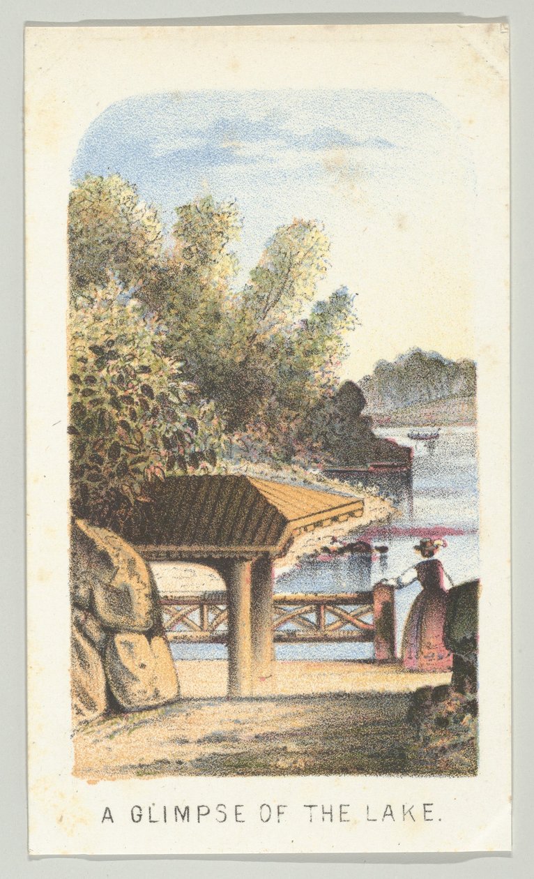Silmäys järvestä sarjasta Views in Central Park, New York, osa 2, 1864. tekijältä Louis Prang