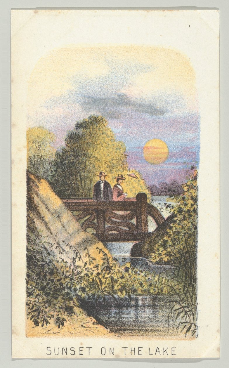 Posta de sol al llac, de la sèrie, Views in Central Park, Nova York, Part 2, 1864. finlandès tekijältä Louis Prang