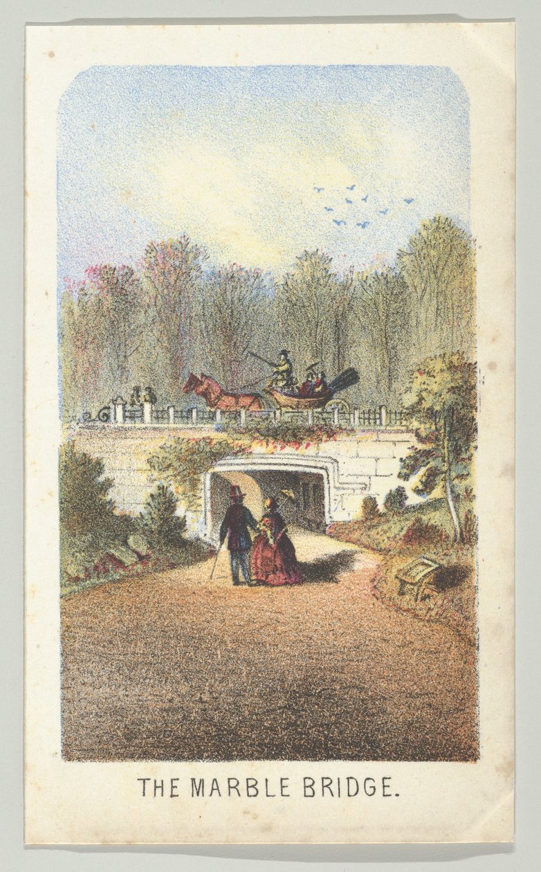 Marble Bridge, Near the Lake, sarjasta Näkymät Central Parkissa, New Yorkissa, osa 3, 1864. tekijältä Louis Prang