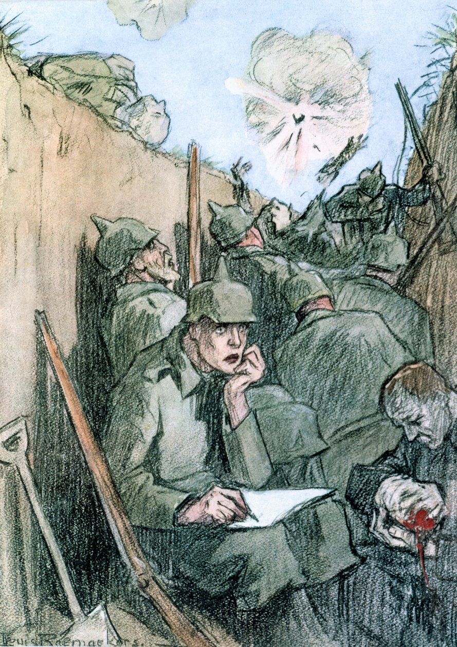"Kirje Saksan juoksuhaudoista", 1916 tekijältä Louis Raemaekers