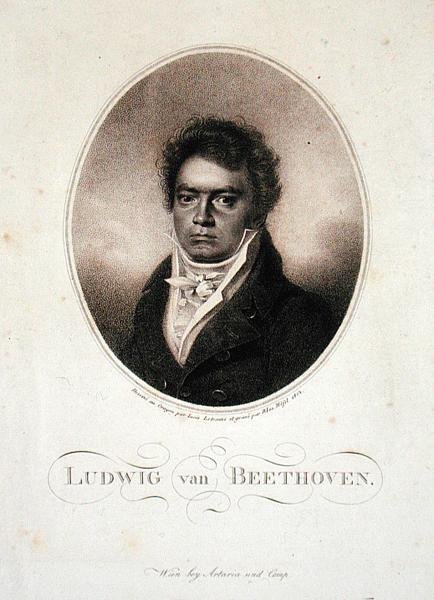 Ludwig van Beethoven (1770-1827), kaiverrus Blasius Hofel (1792-1963) 1814 (mezzotint) tekijältä Louis Rene (after) Letronne