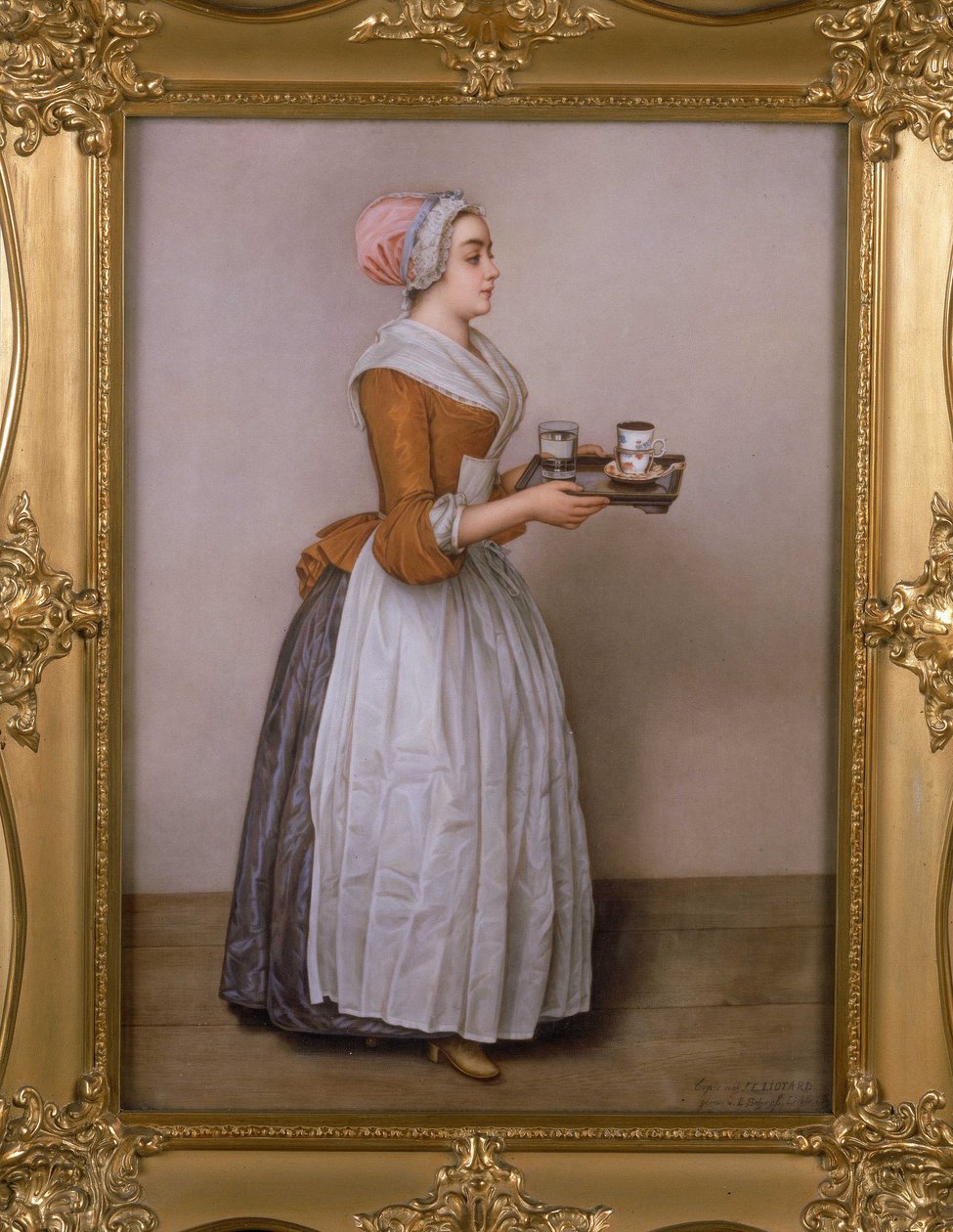 Cioccolata (kuuma kaakao), kopio alkuperäisestä teoksesta, jonka on maalannut Jean-Étienne Liotard (1702–89) tekijältä Louis Scherf