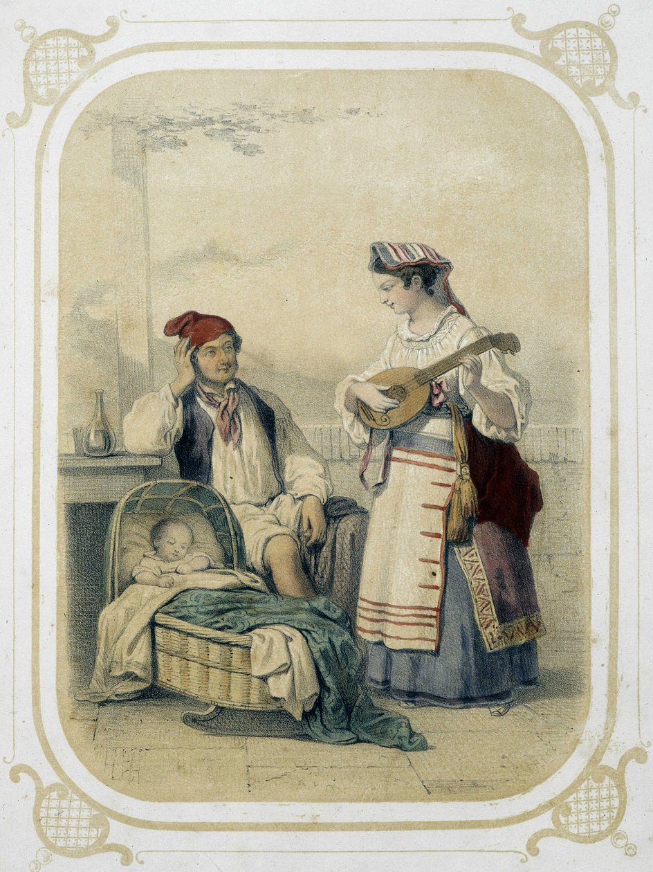 Perhe Napolin kuningaskunnassa, Italiassa - "" Album du jeune voyageur "", kuvittanut Louis Lassalle tekijältä Louis Simon Lassalle