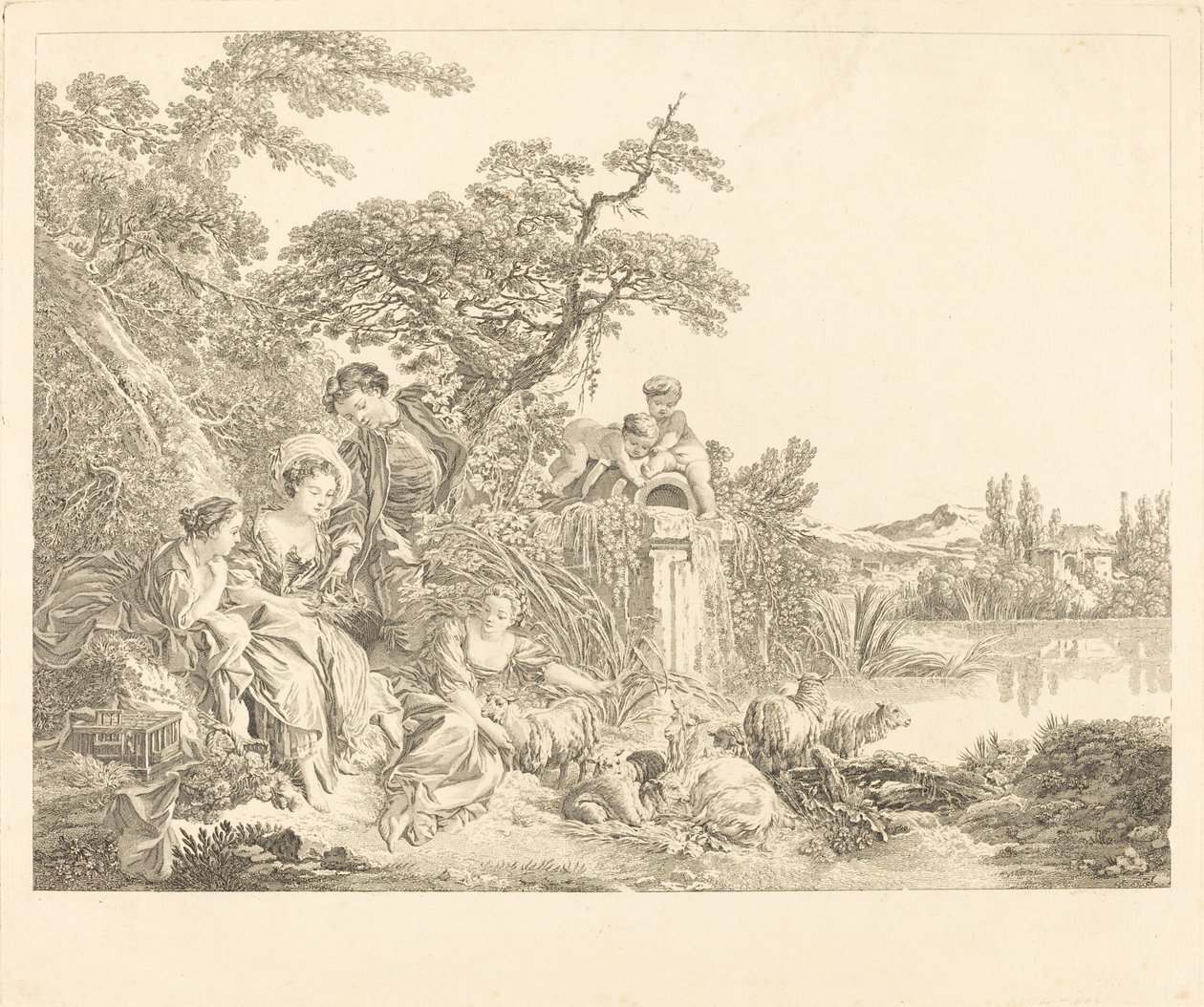 Els regals del pastor finlandès tekijältä Louis Simon Lempereur after François Boucher