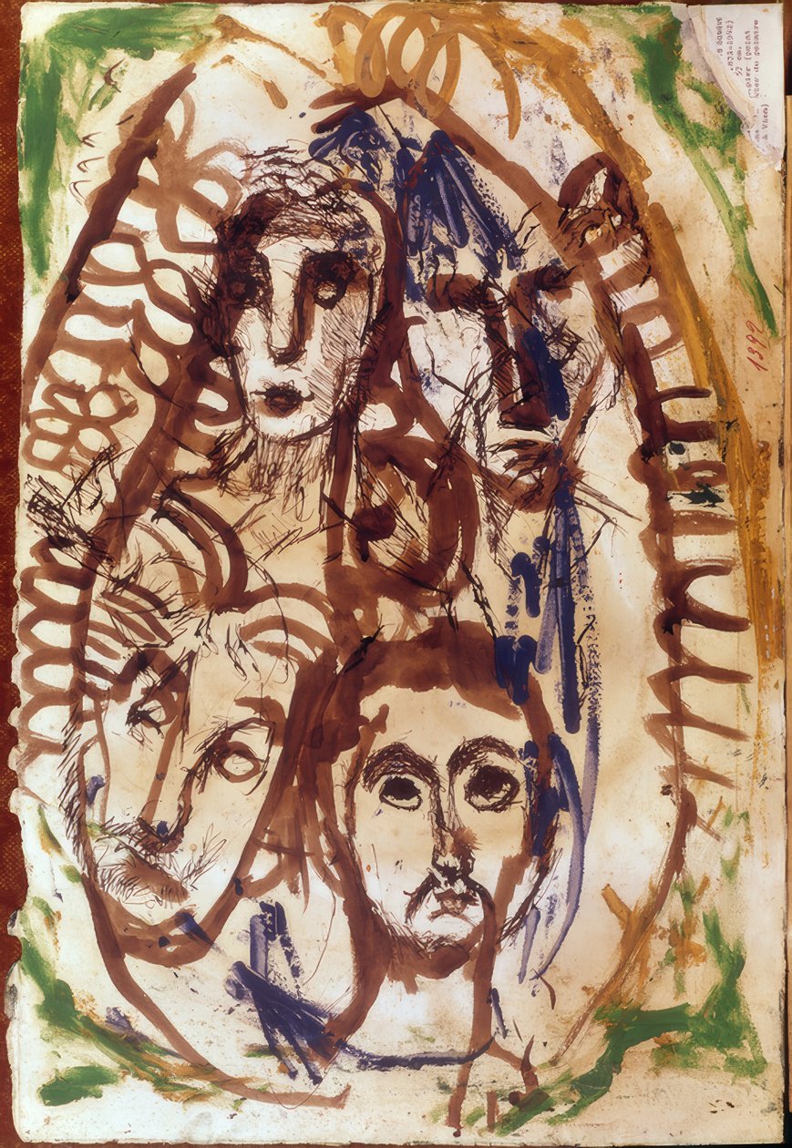 Kolme päätä medaljongissa tekijältä Louis Soutter