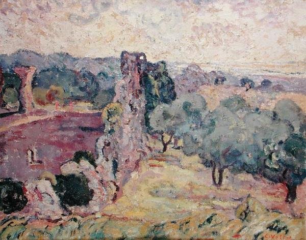 Etelä-Ranskan maisema, n. 1908 (öljy kankaalle) tekijältä Louis Valtat