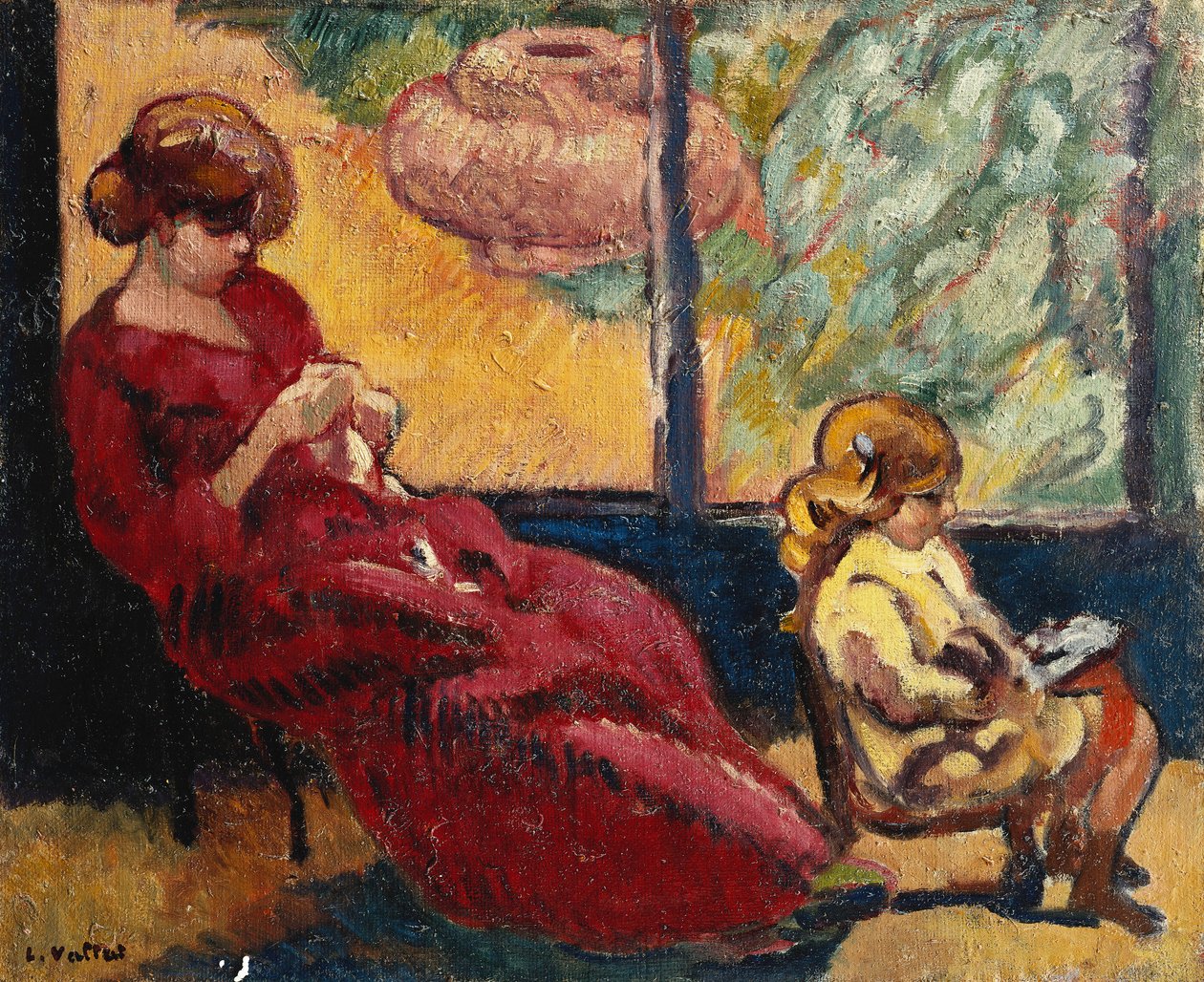Sra. Valtat Sewing e seu filho Jean; Sra. Valtat Cousant e seu filho Jeanfinnish tekijältä Louis Valtat