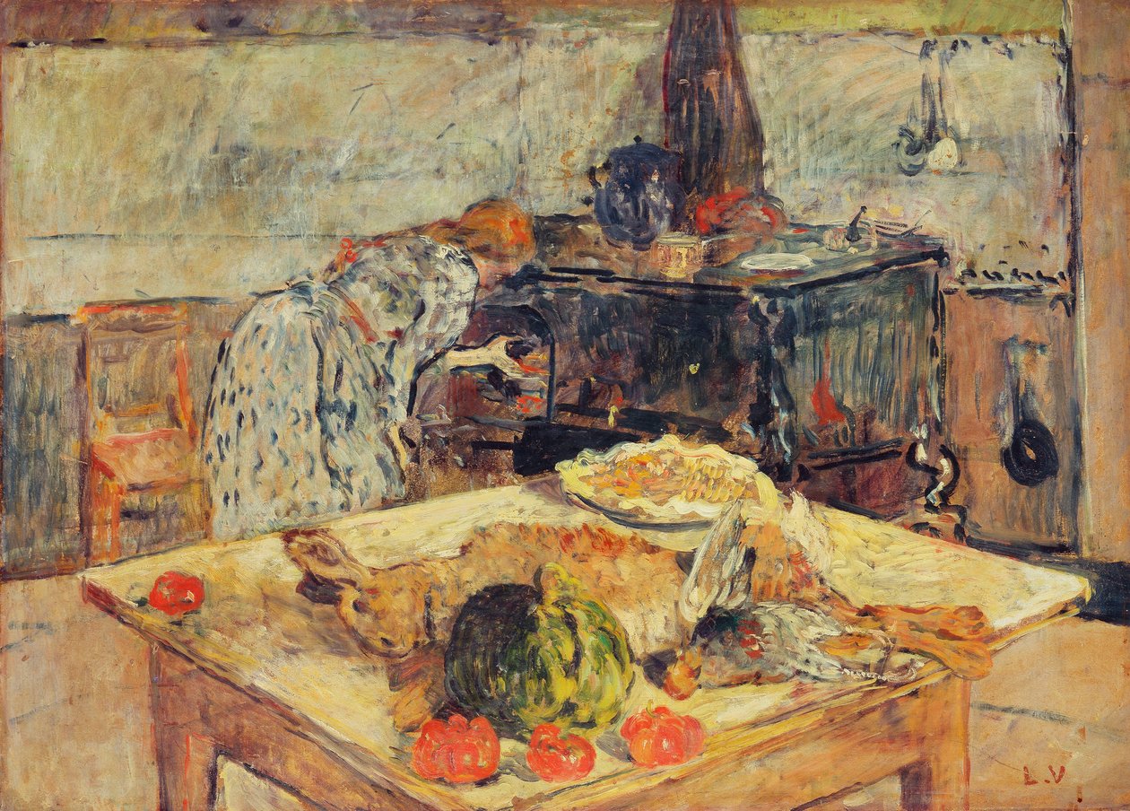 A cozinha; La cozinha, c.1906 (óleo sobre painel aninhado)finlandês tekijältä Louis Valtat
