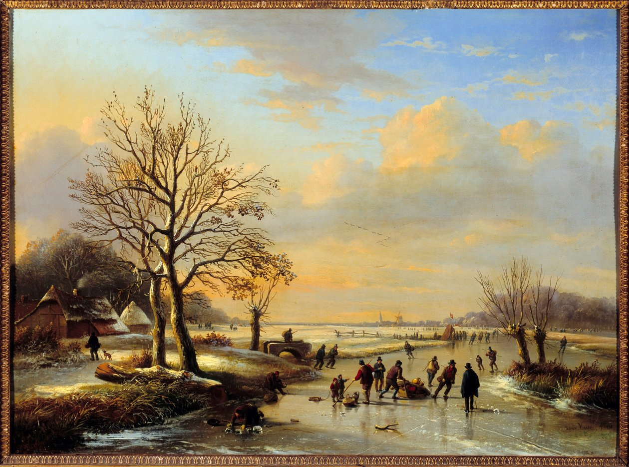 Luistelijat. Louis Verween (1807-1877) maalaus tekijältä Louis Verwee