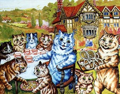 Teekutsut Napsburyssa (akvarelli) tekijältä Louis Wain