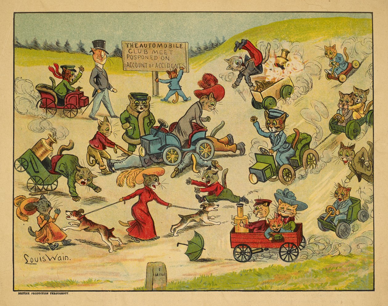 Kissat eri autoissa. tekijältä Louis Wain