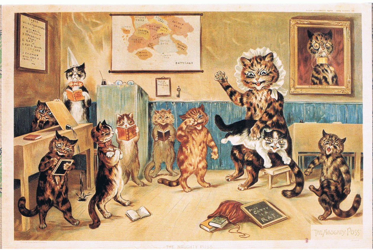 Tuhma Kisu, postikortti, 1960-luku tekijältä Louis Wain
