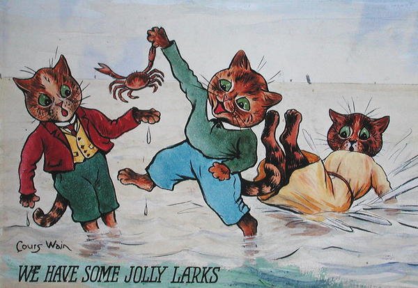 Meillä on Jolly Larksia (akvarelli ja vartaloväri paperilla) tekijältä Louis Wain