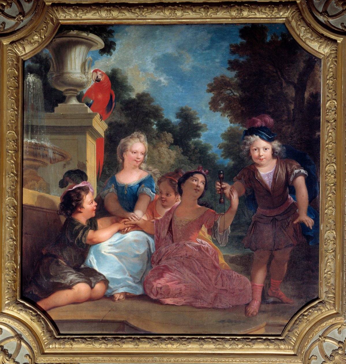 Lasten ryhmä soittamassa bilbokettia Louis Boulongne le Jeunen (1654-1733) maalaus 1700-luvun Pariisi, Italian suurlähetystö tekijältä Louis de Boullongne
