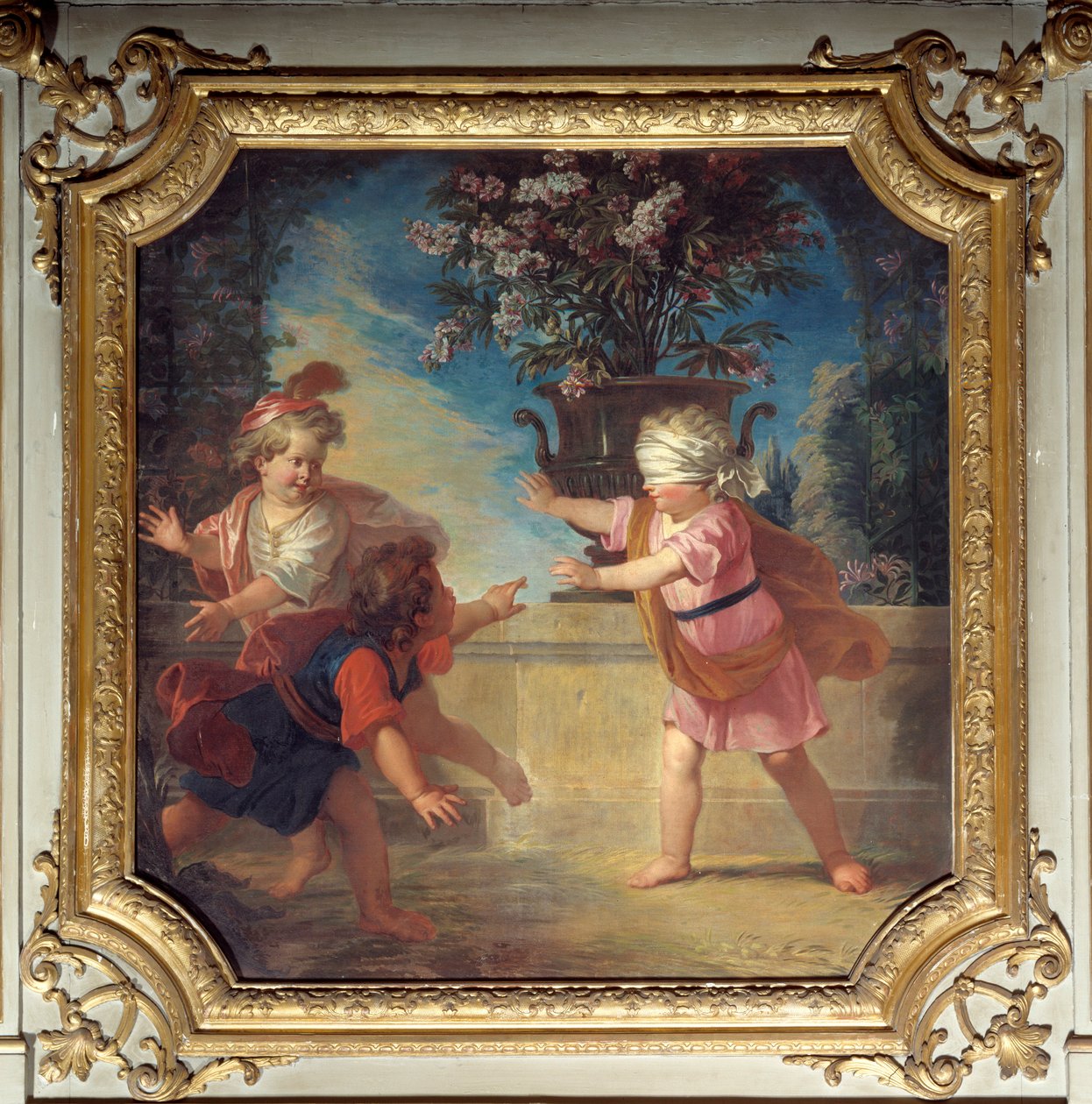 Peli kyyhkynen. Louis Boullongne Le Jeunen (1654-1733) maalaama oven yläosa tekijältä Louis de Boullongne
