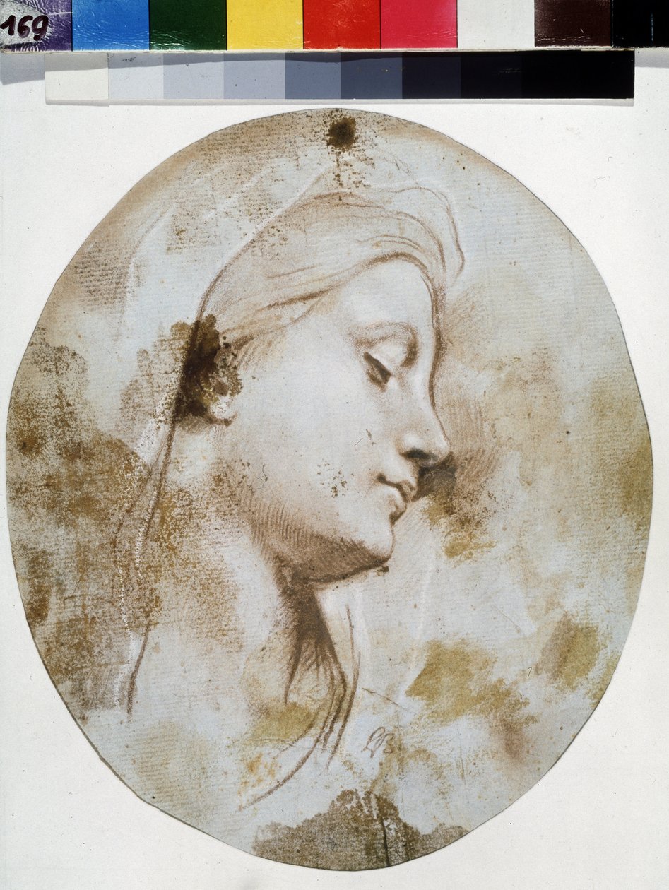 "Visage de Vierge" (Neitsyen pää) Sangviinipiirustus Louis de Boullogne II nuoremmasta (1657-1733) Pushkin-museo, Moskova tekijältä Louis de Boullogne