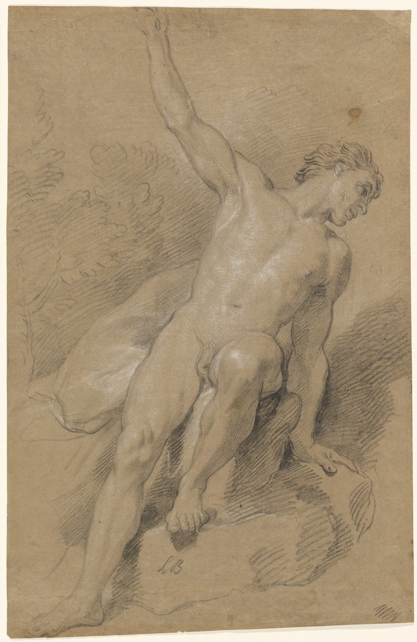 Mies alaston istuva kallioilla tekijältä Louis de Boullogne the Younger
