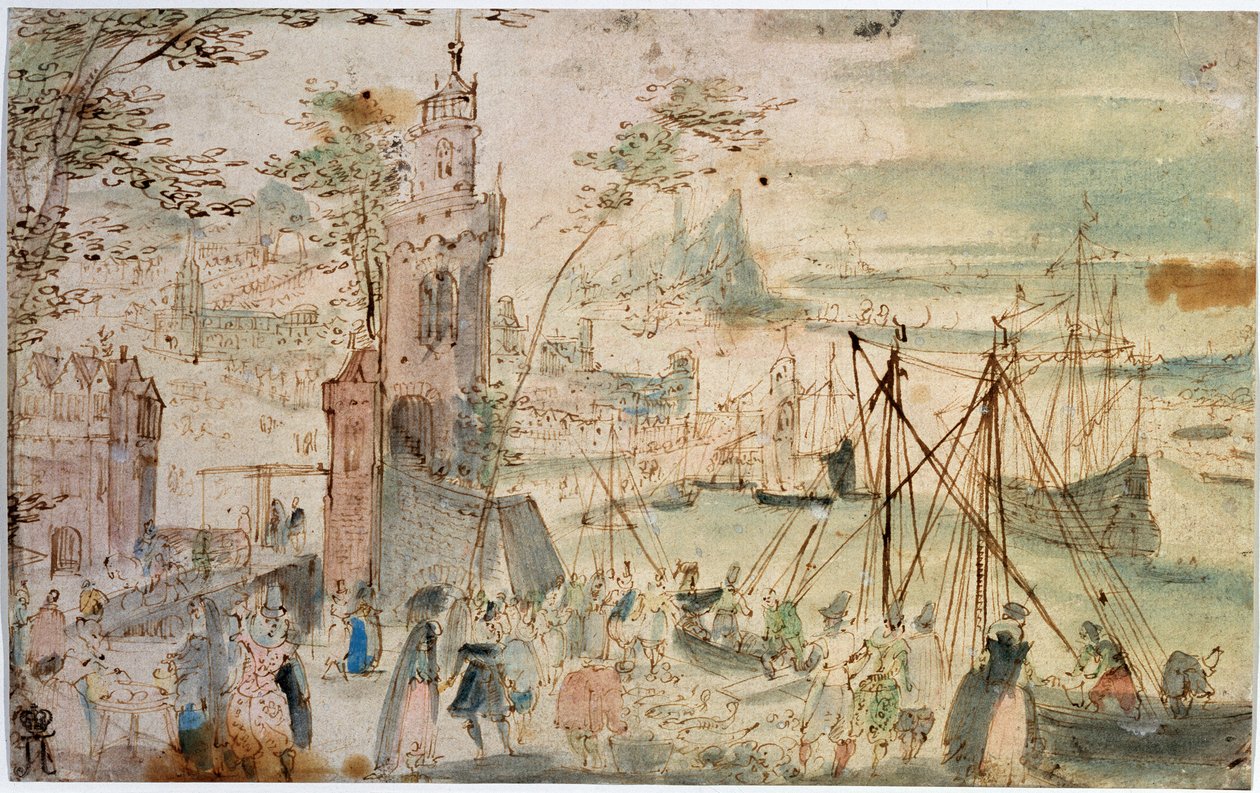 Näkymä satamaan, 1600-luvun alku tekijältä Louis de Caullery