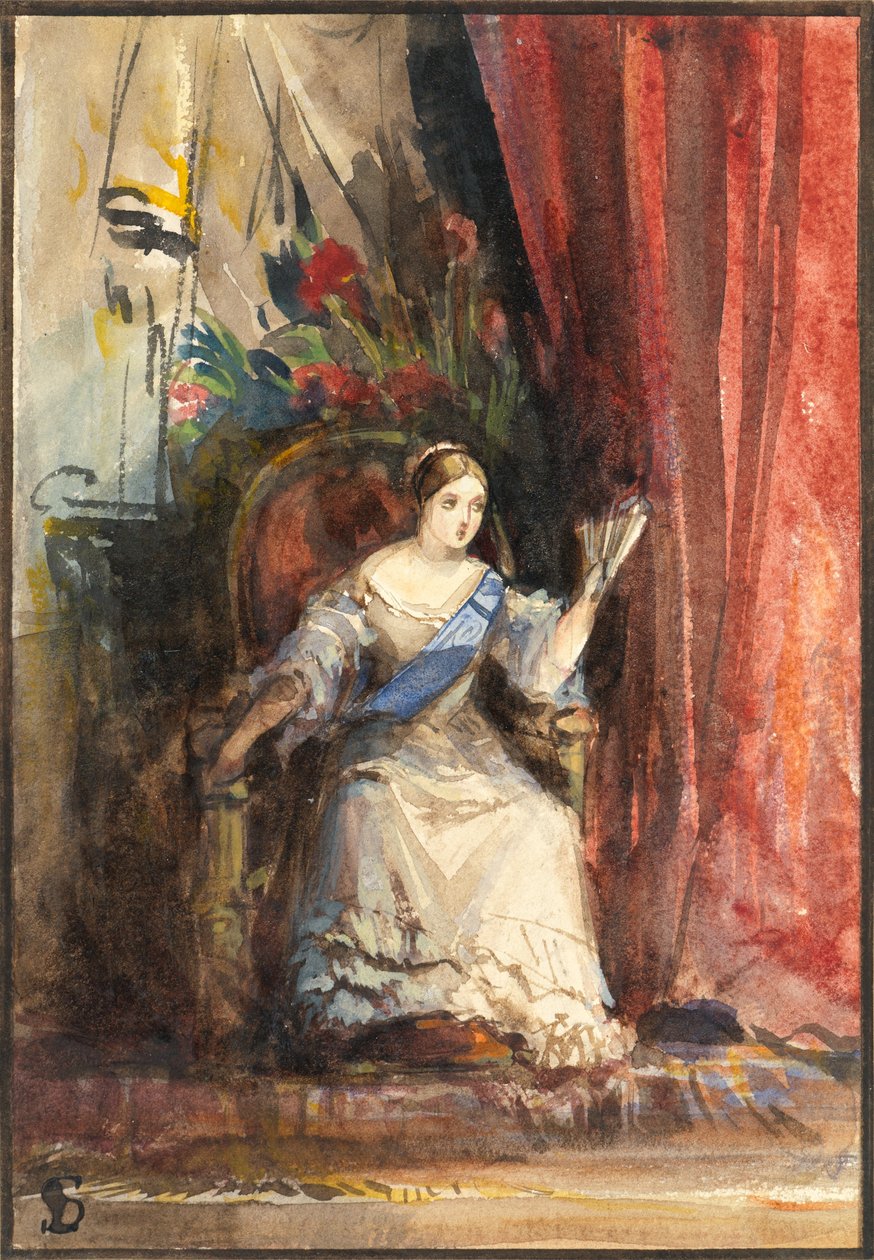 Queen Victoria hovissa, 1838 (wc arabikumilla) tekijältä Louisa Anne Waterford