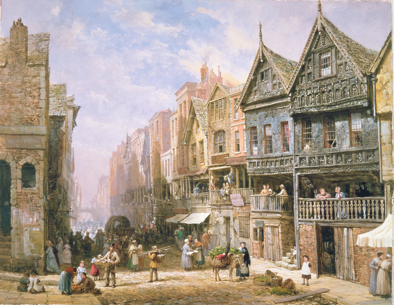 Watergate Street Eastgaten suuntaan, Chester, noin 1870. tekijältä Louise Ingram Rayner