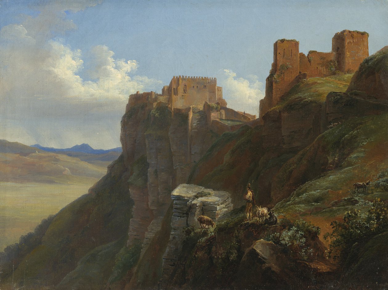 Näkymä Castello di San Giulianolle, lähellä Trapania, Sisilia, n. 1824-6 tekijältä Louise Josephine Sarazin de Belmont