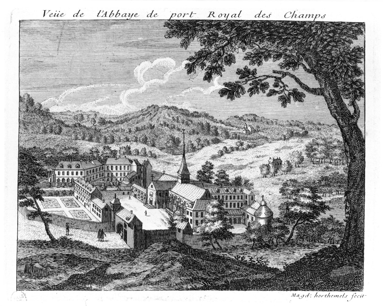 Yleiskuva Port-Royal des Champsin luostarista, 1709. tekijältä Louise Madelaine Cochin