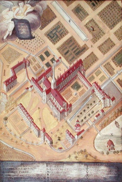 Perspektiivikuva luostarista lAbbaye de Port-Royalista, n. 1710 tekijältä Louise Madelaine Cochin