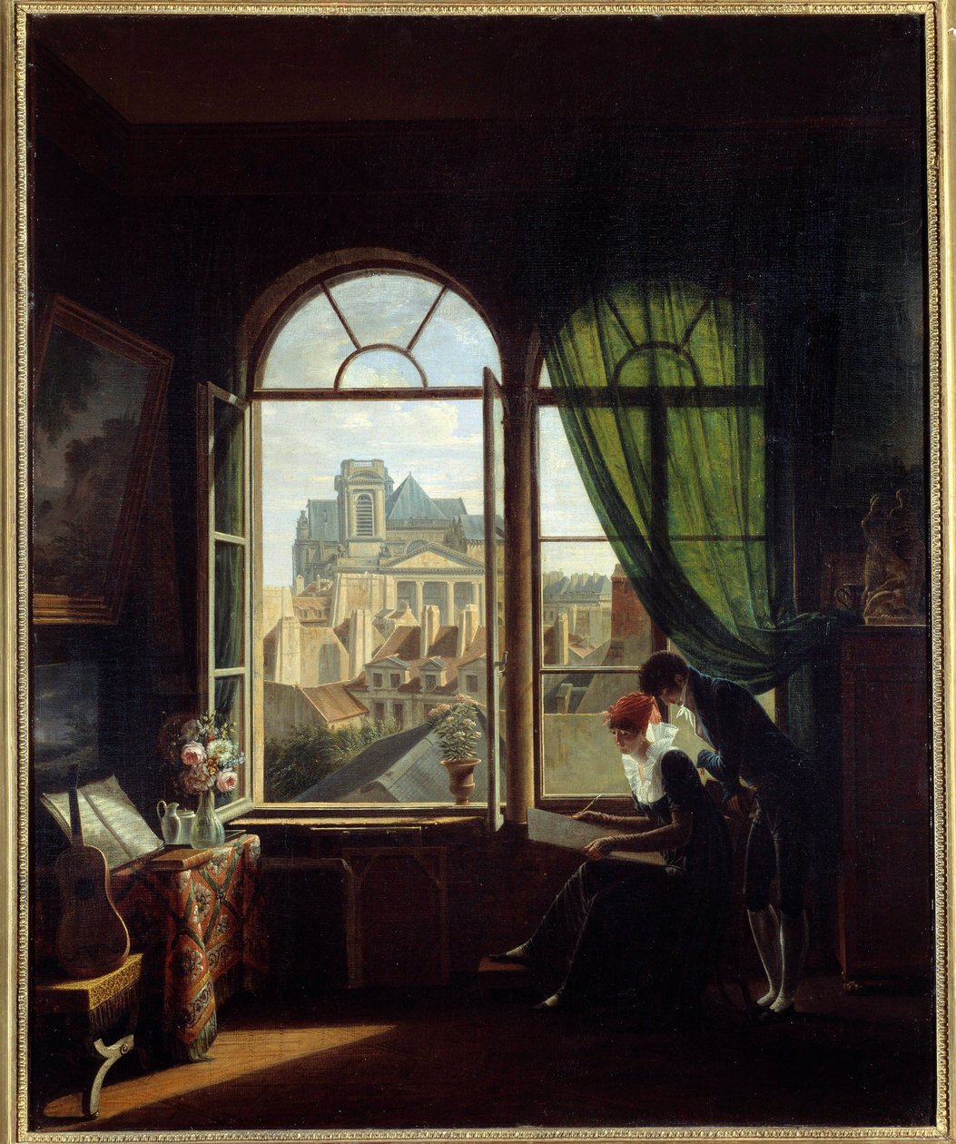 Taiteilijasisustus näköalalla LeGlise Saint Eustachen julkisivulle Pariisissa”” Louise Adeone Drollingin (1797-1831) maalaus 1800-luvun su. 0,72x0,58 m Pariisi, Musee Carnavalet tekijältä Louise Adeone Drolling