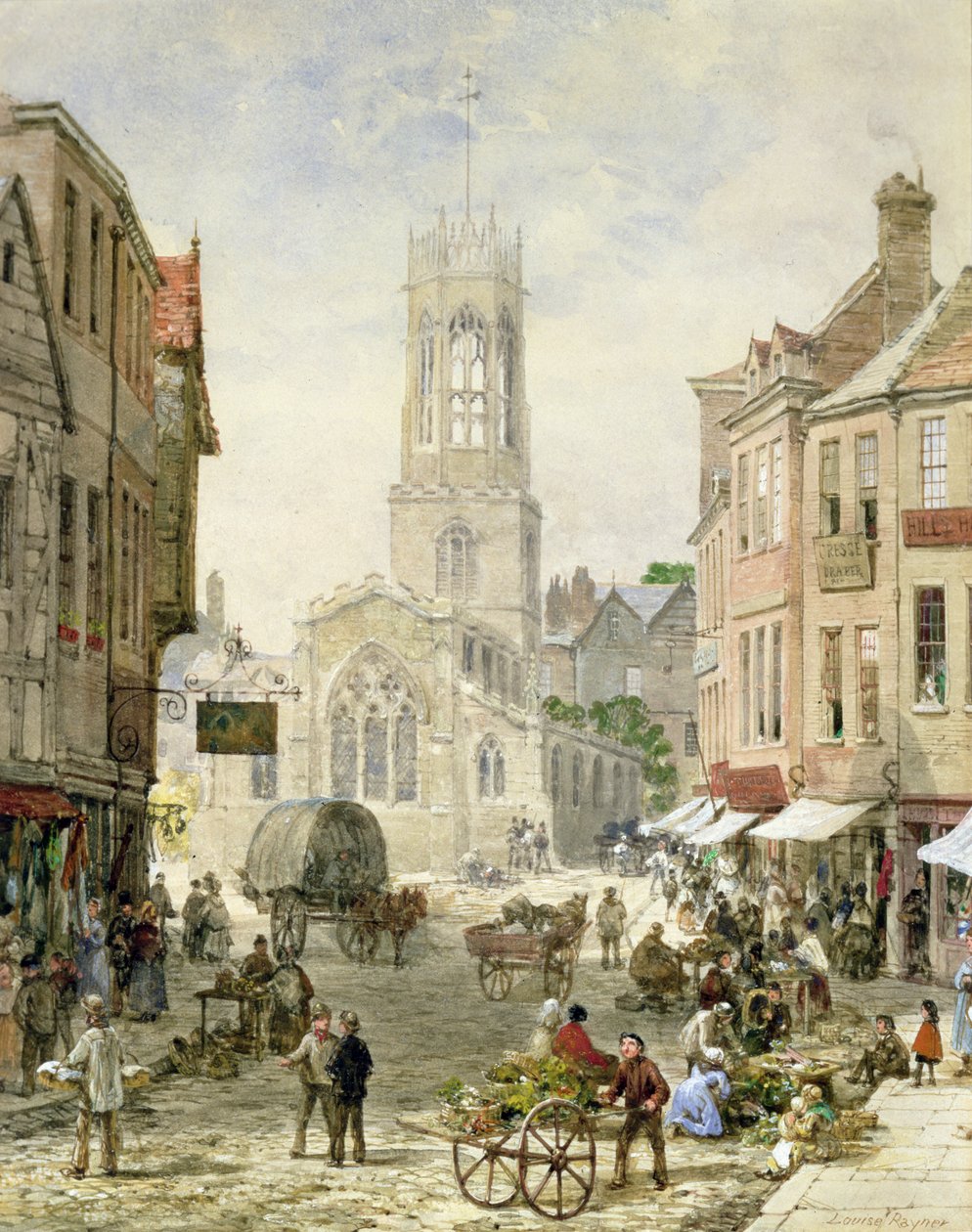 All Saints Pavement, York (akvarelli ja vartaloväri paperille) tekijältä Louise Ingram Rayner